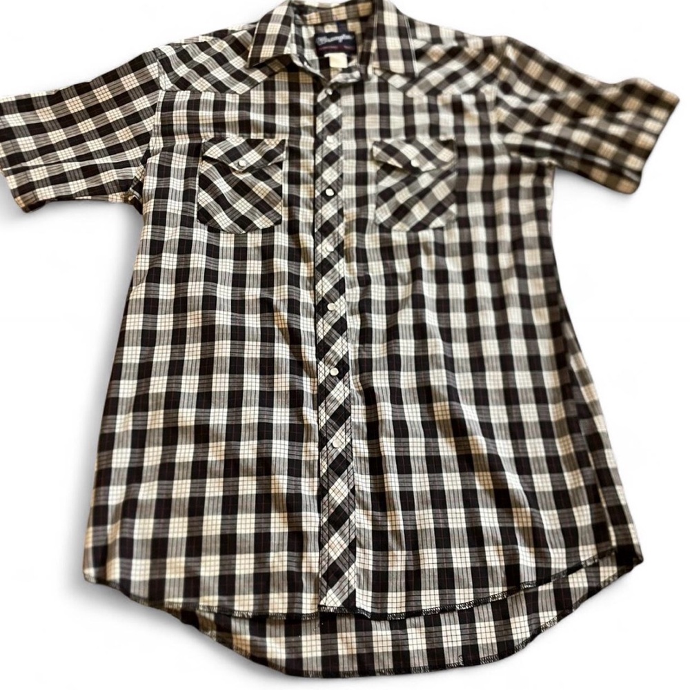 Wrangler Western Pearl Snap Shirt Men’s L Short Sleeve Cowboy Rodeo Plaid